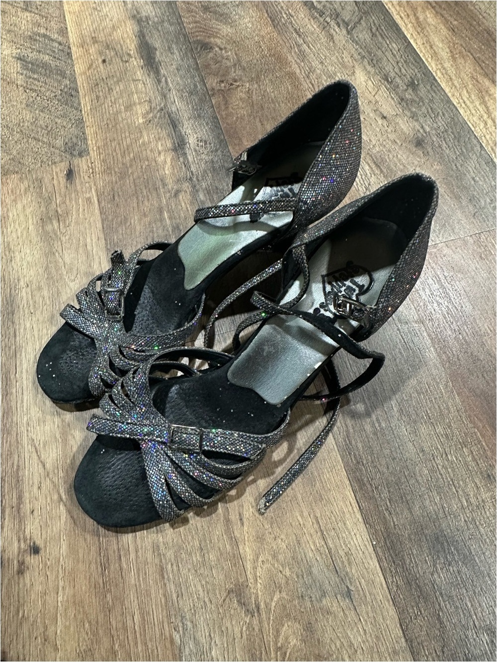 Vintage two steppers black sparkly ballroom heels